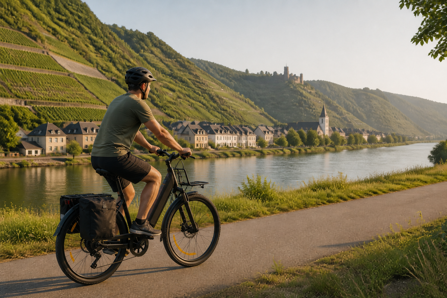 Cyseekin S10 auf einem asphaltierten Radweg zwischen Weinbergen