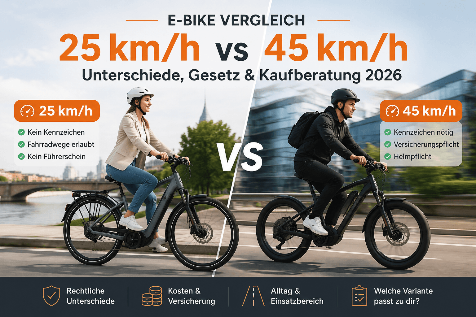 E-Bike 25 km/h vs 45 km/h: Unterschiede, Recht & Kaufberatung 2026