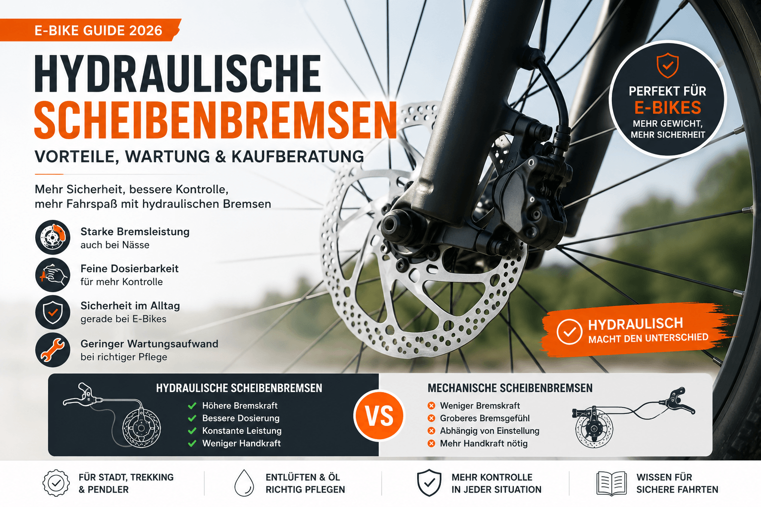 Hydraulische oder mechanische Scheibenbremsen? Der E-Bike Bremsen-Guide