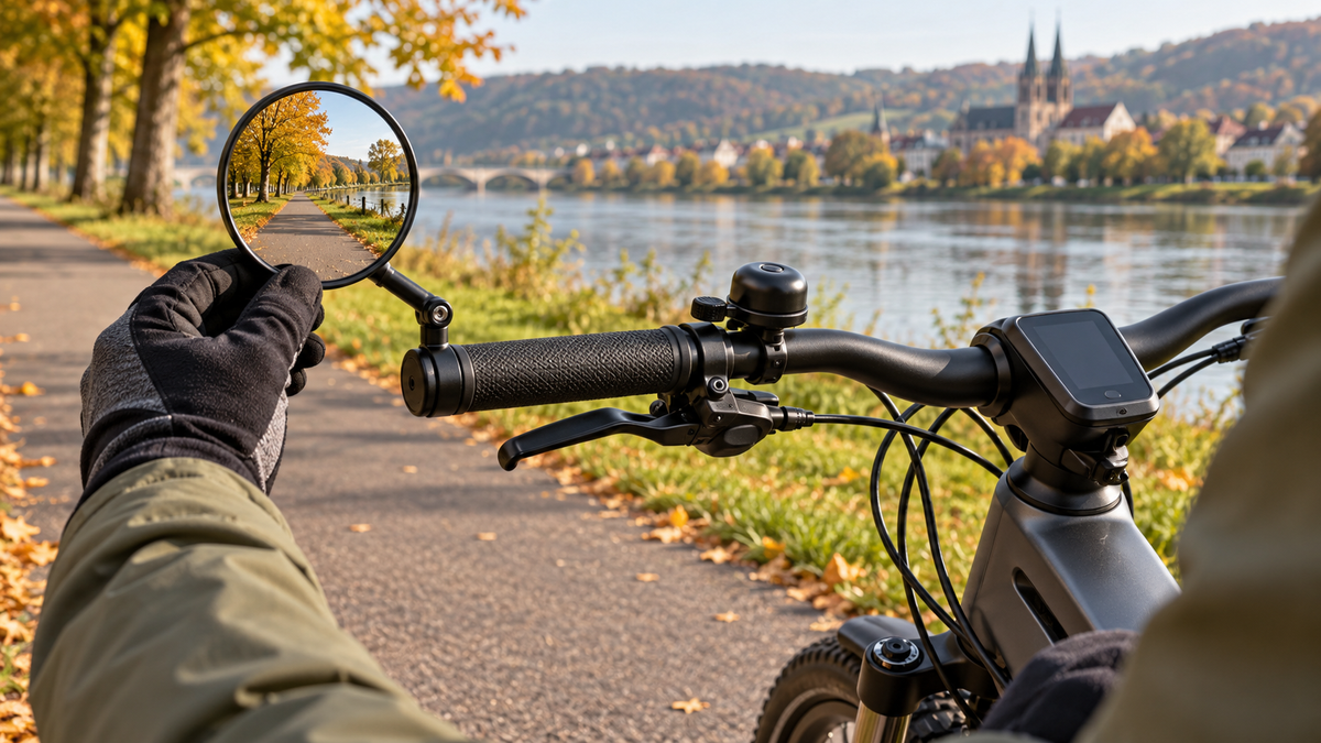 Fahrradspiegel am Lenker mit freiem Sichtfeld nach hinten