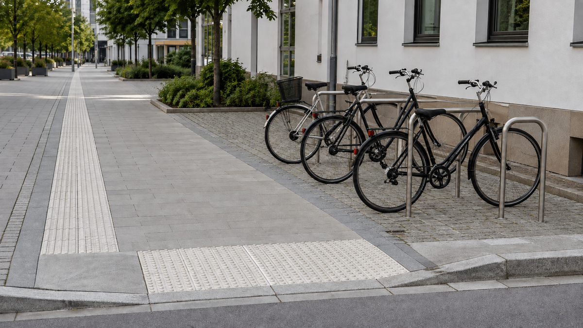 Ordentlich abgestellte Fahrräder lassen Gehweg und Bordsteinabsenkung frei