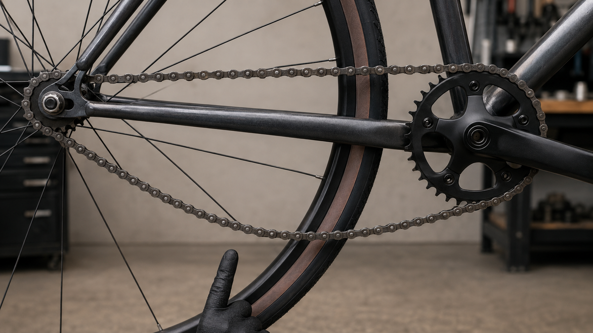 Durchhängender unterer Kettenstrang an einem abgestellten Singlespeed-Rad
