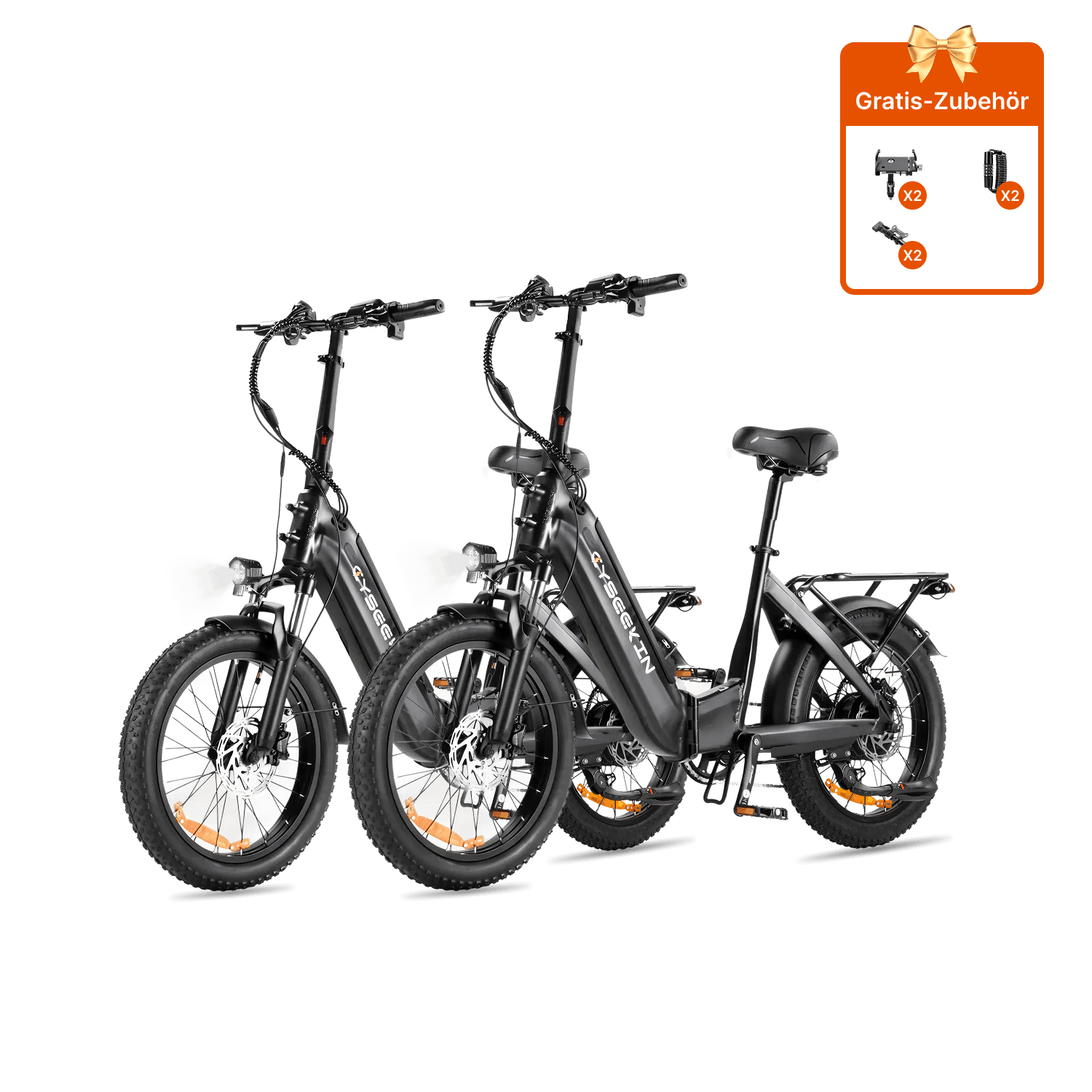 Cyseekin C20 E-Bike 2er-Set in Schwarz ohne Frontkorb und Gepäckträger