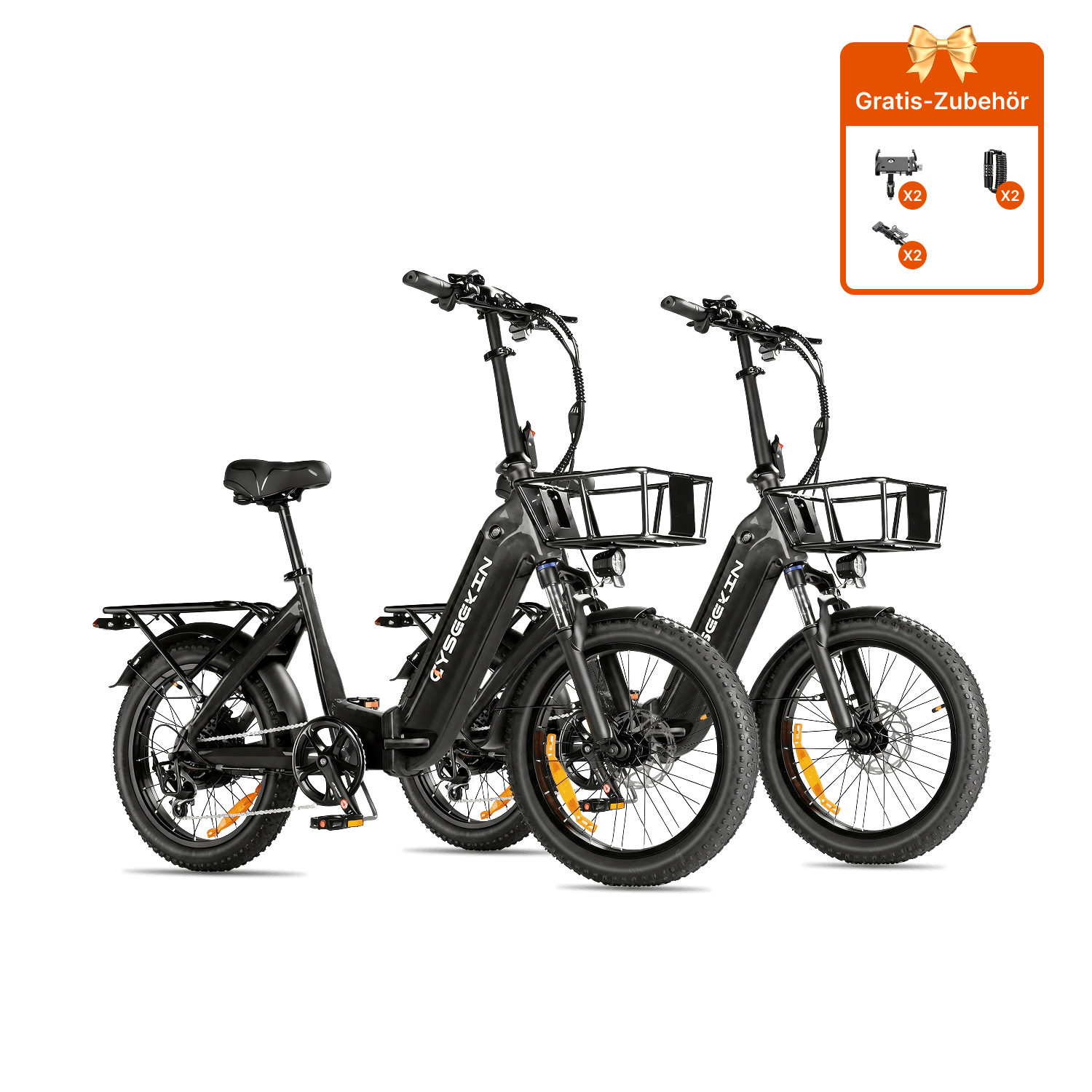 Cyseekin C20 E-Bike 2er-Set in Schwarz mit Frontkörben