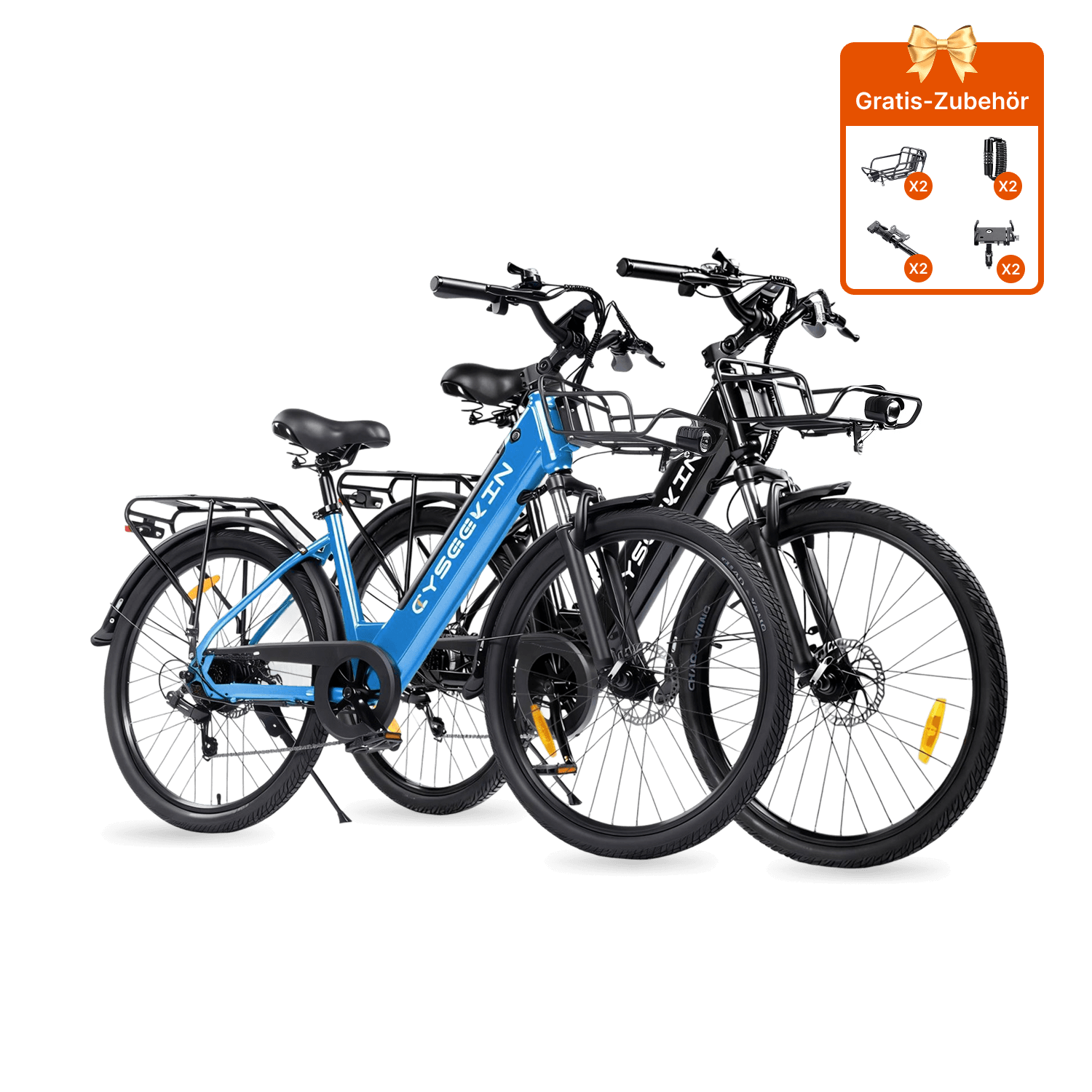 Cyseekin S10 City E-Bike 2er-Set in Blau und Schwarz für Paare und Familien