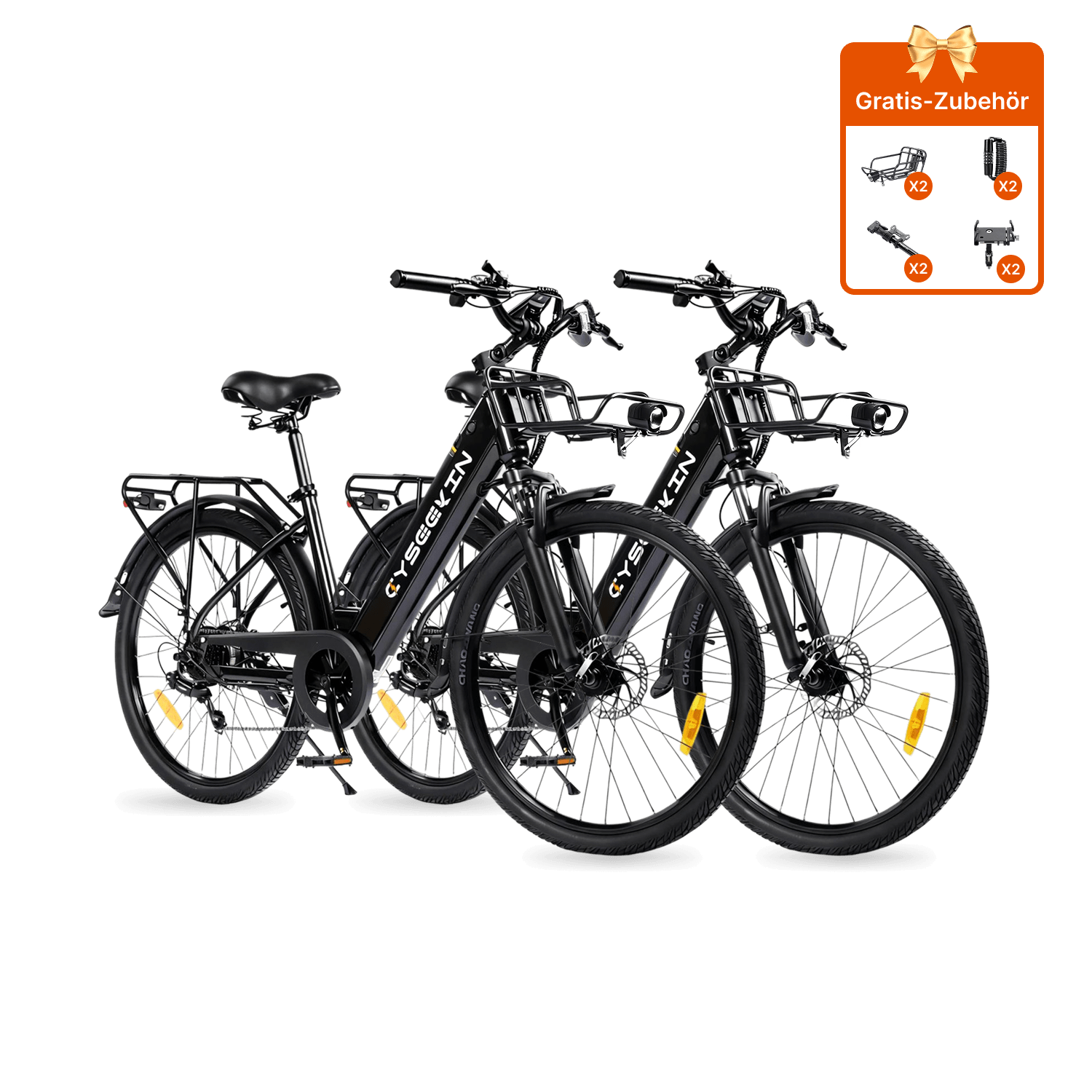 Cyseekin S10 City E-Bike 2er-Set in Schwarz für Paare und Familien