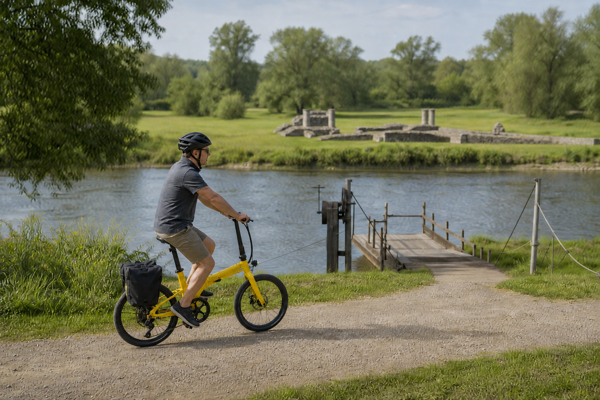 Cyseekin C10 auf einem befestigten Radweg in einer Flusslandschaft