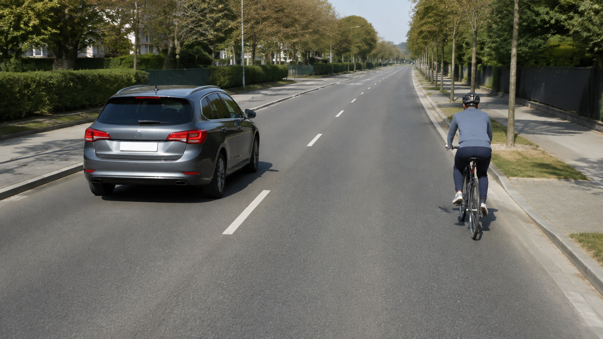Auto überholt einen Radfahrer mit großem Seitenabstand