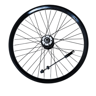Schwarzes Vorderrad mit Speichen für das Cyseekin C10 E-Bike