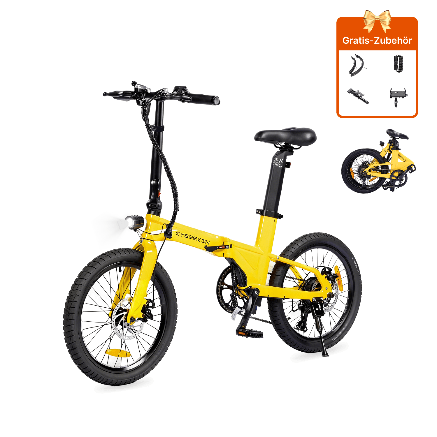 Gelbes Cyseekin C10 20 Zoll E-Bike Klapprad für Stadt und Alltag