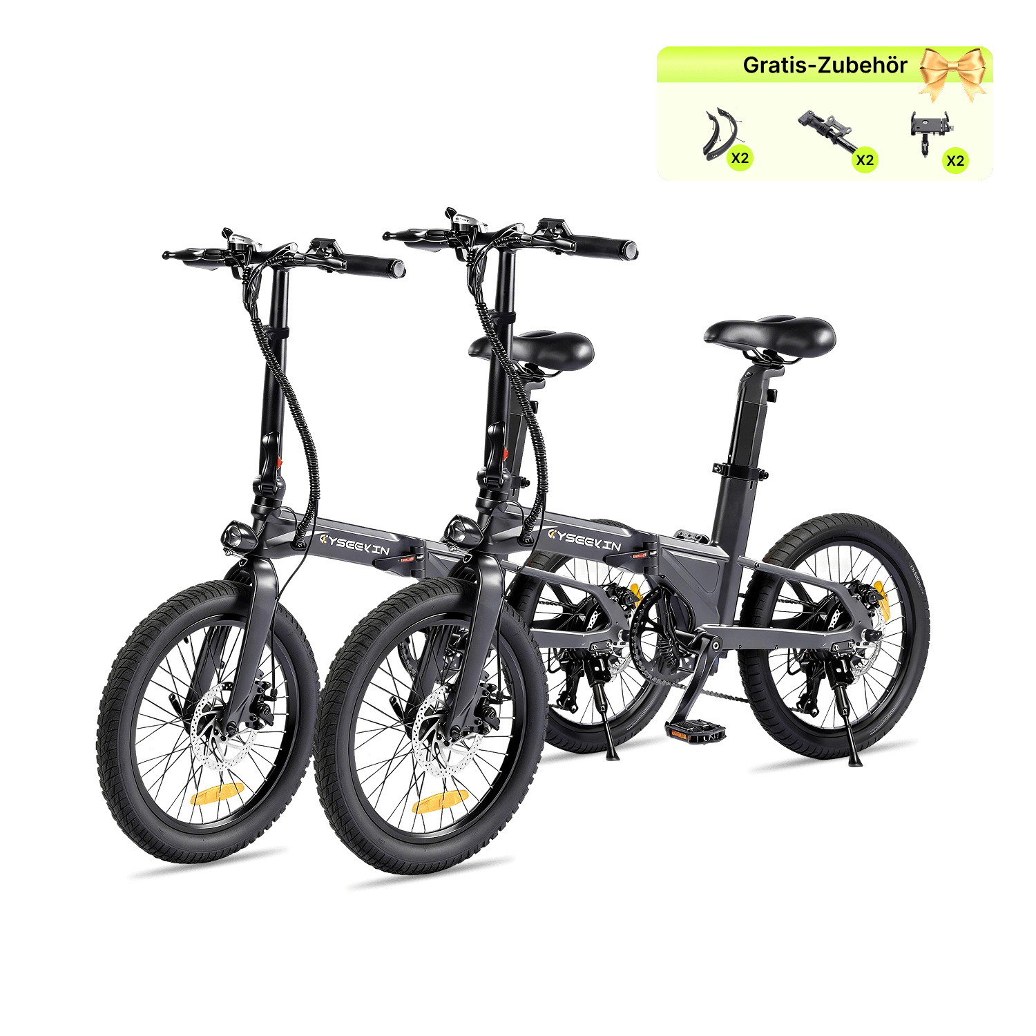 Cyseekin C10 Schwarz Doppelpack als kompaktes Falt-E-Bike für gemeinsame Fahrten