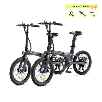 Cyseekin C10 Schwarz Doppelpack als kompaktes Falt-E-Bike für gemeinsame Fahrten