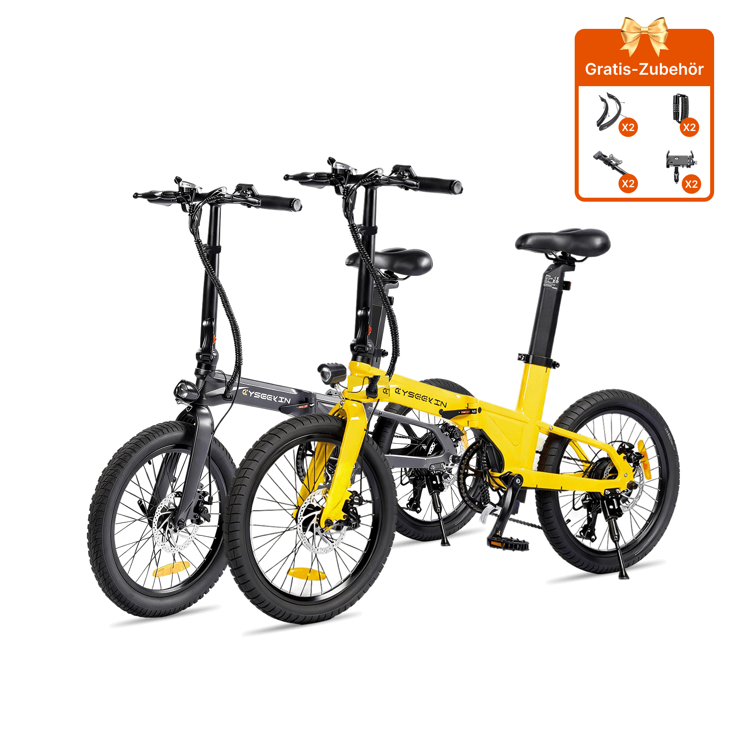 Cyseekin C10 2er-Pack Falt-E-Bike 20 Zoll in Schwarz und Gelb