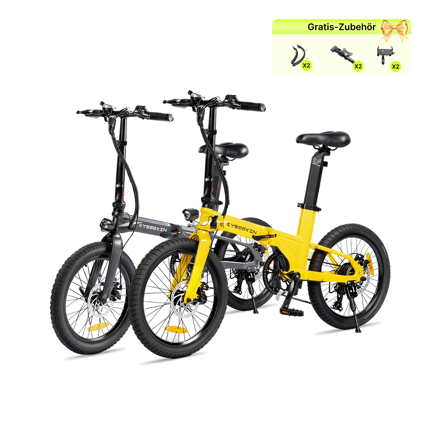 Cyseekin C10 Schwarz und Gelb als Klapp-E-Bike Set für Pendler Paar