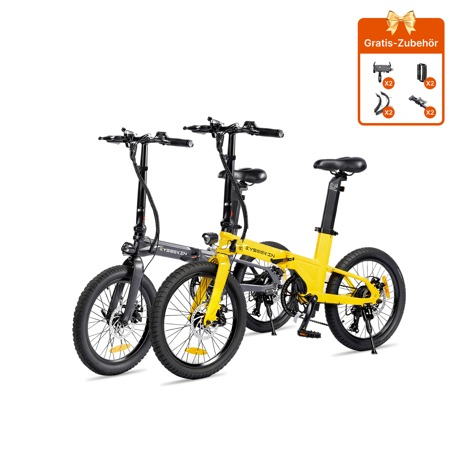 Cyseekin C10 2er-Set mit einem schwarzen und einem gelben Falt-E-Bike