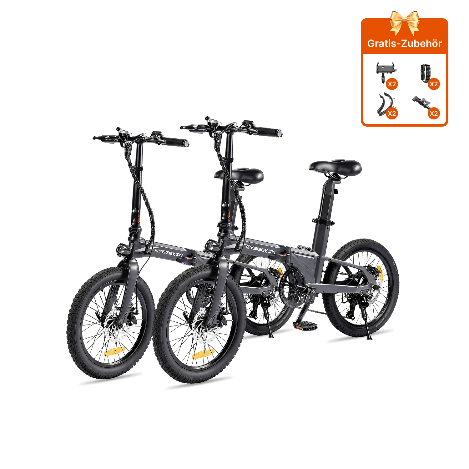 Zwei schwarze Cyseekin C10 Falt-E-Bikes als 2er-Set