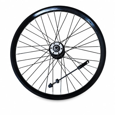 Schwarzes Vorderrad mit Speichen für das Cyseekin C10 E-Bike