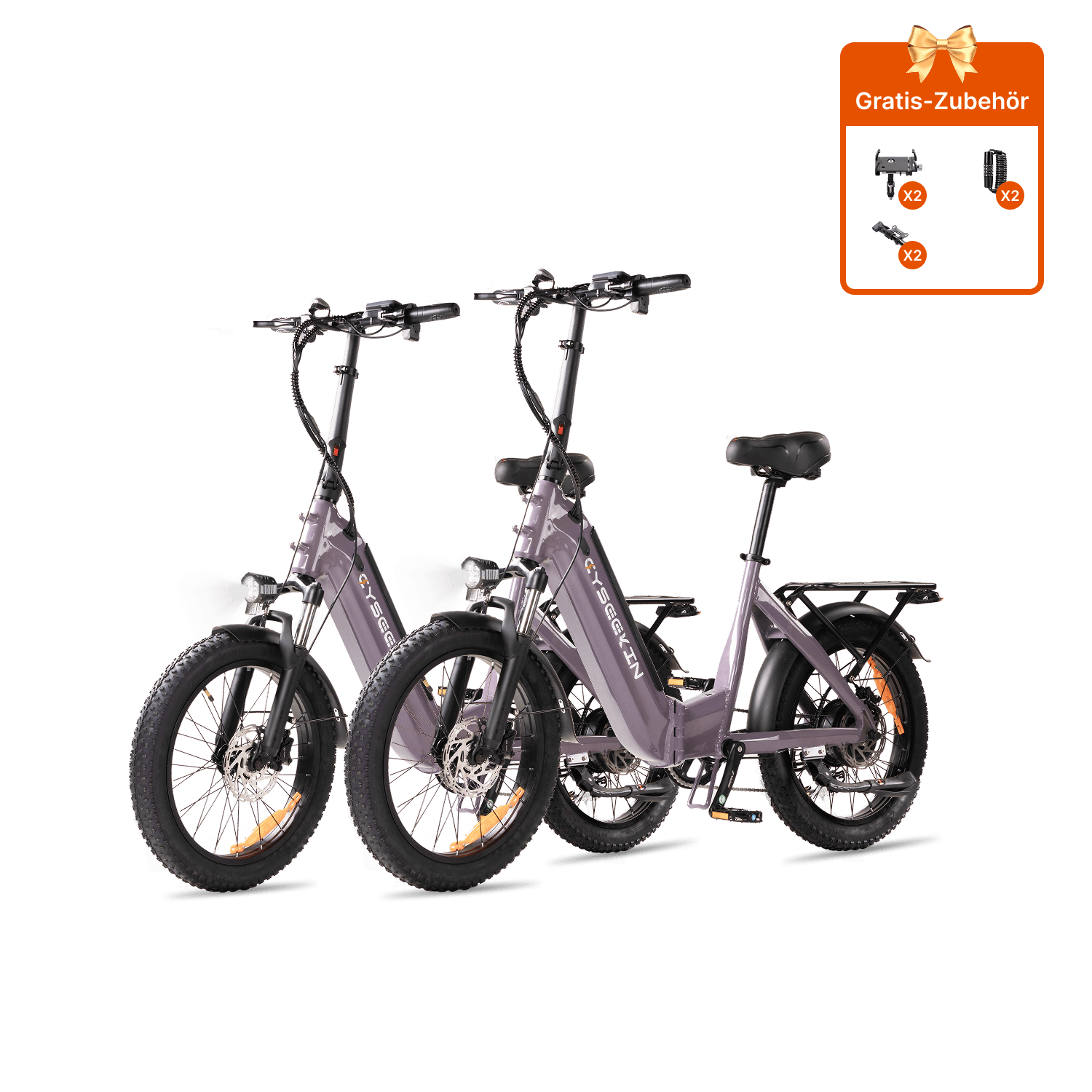 Cyseekin C20 E-Bike 2er-Set in Grauviolett ohne Frontkorb und Gepäckträger