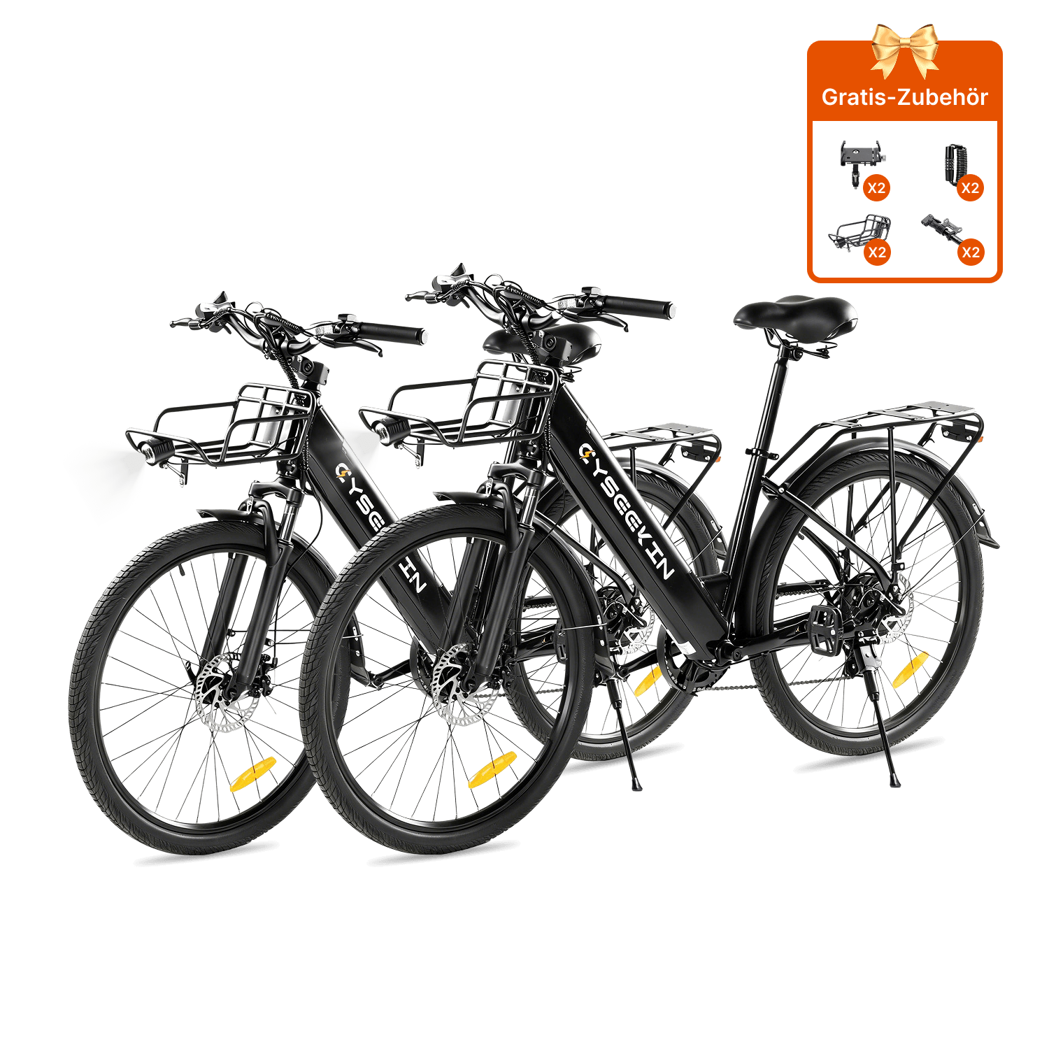 Zwei schwarze Cyseekin S10 City-E-Bikes als 2er-Set